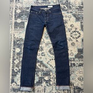 Gustin Selvedge Denim Jeans Button Fly Mens 31x33 Blue 116699 Skinny Dark Wash